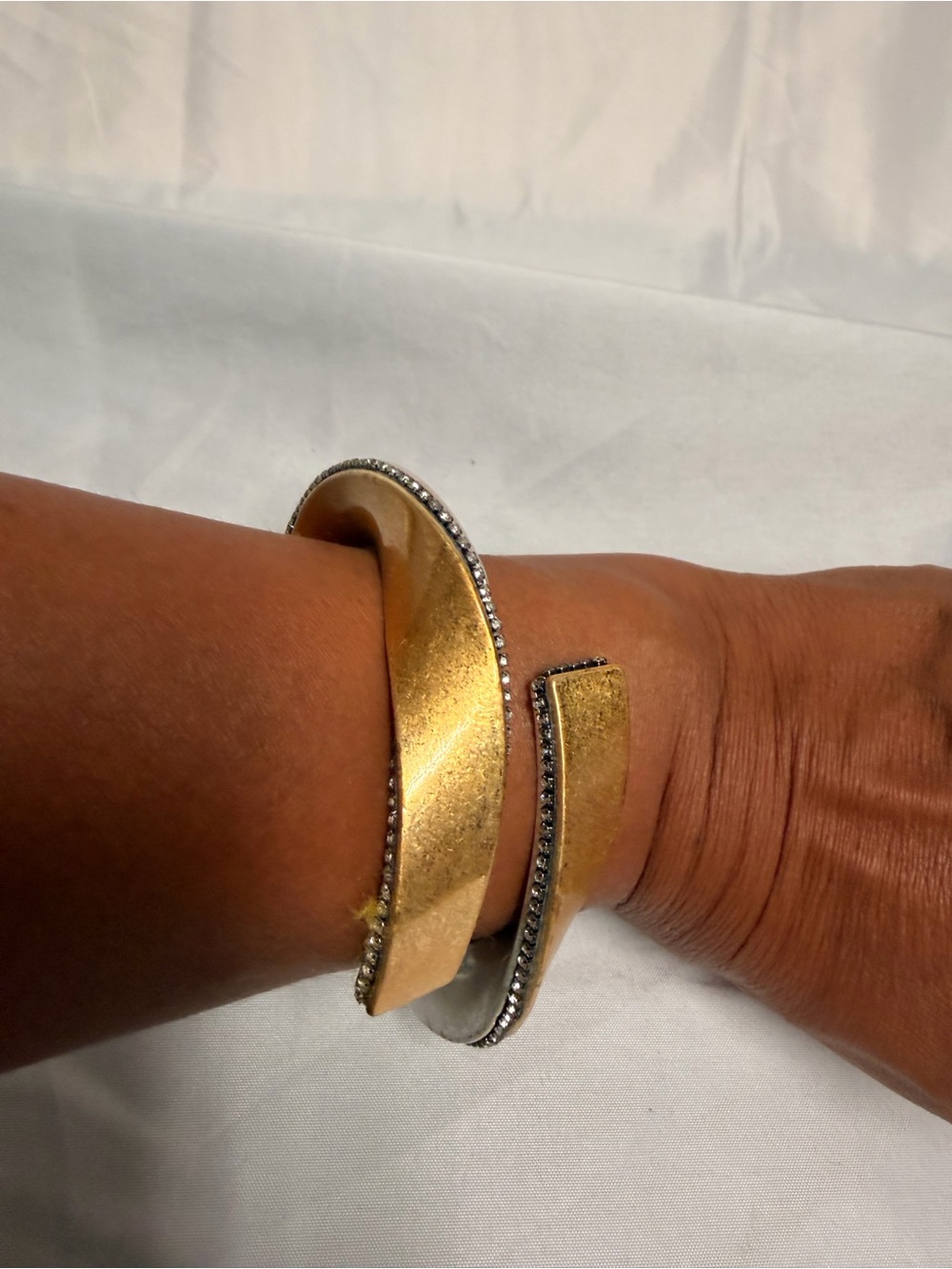 Modernist Two Tone Rhinestone Statement Cuff Bracelet